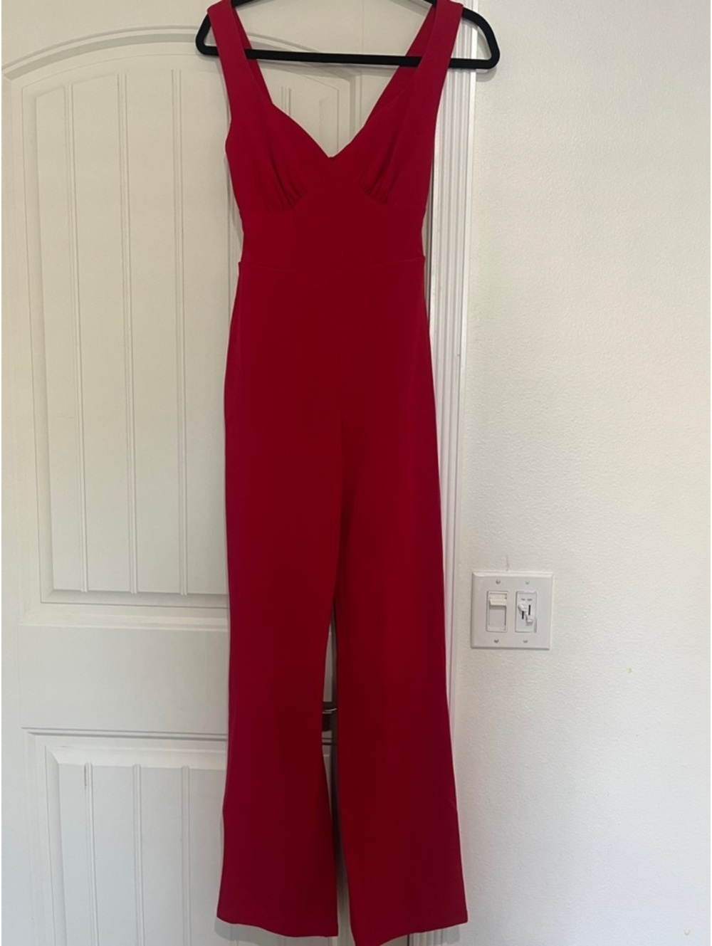 Francesca's Crystal Sky Red V-Neck Bow Back Red Wide-Leg Jumpsuit NWT XS